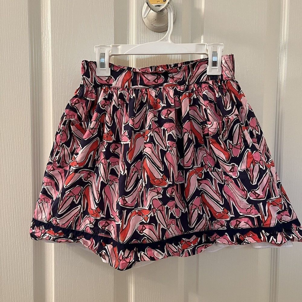 Lilly Pulitzer Elastic Waist Skirt Break A Leg High Heel Shoe Girls XL 12-14